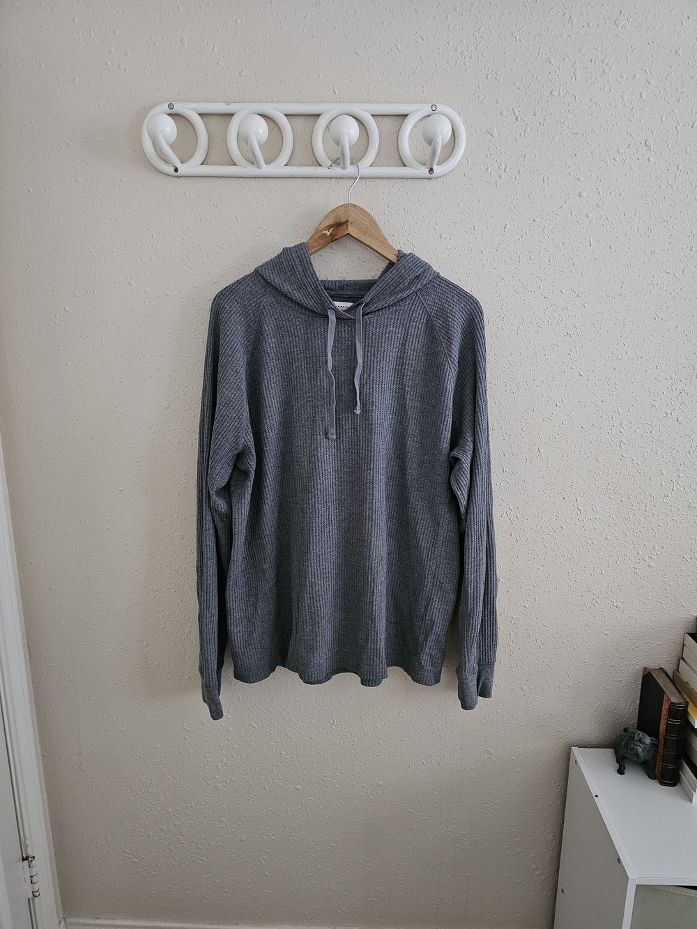 Old Navy Men's Charcoal Hooded Waffle-Knit Pullover